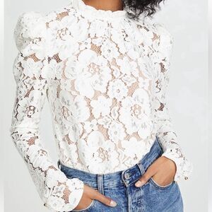 WAYF White Erika Puff-Sleeve Lace Top Size XS